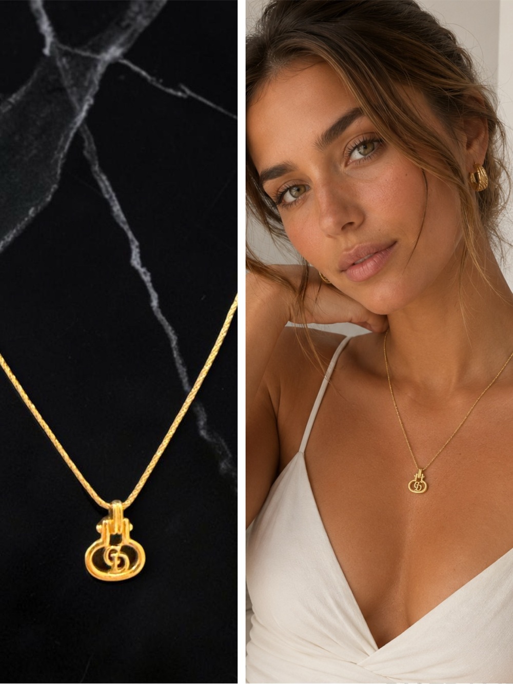 Christian Dior Vintage CD Logo Charm Pendant Necklace